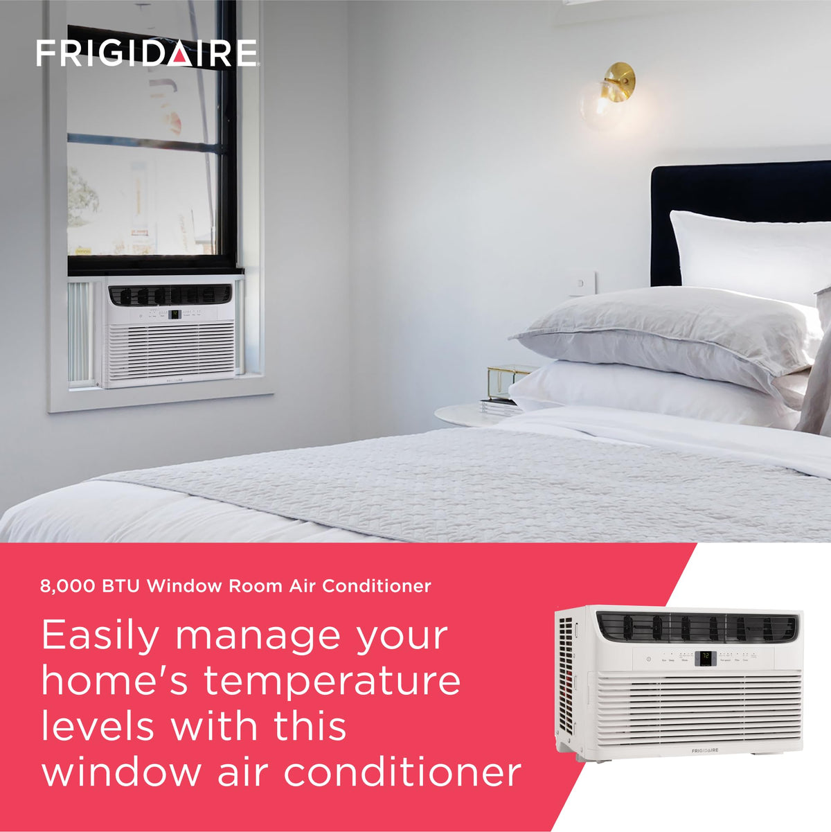 8,000 BTU Window Air Conditioner with Remote Control, Cools Up to 350 Sq. Ft., Quiet Operation, Eco Mode