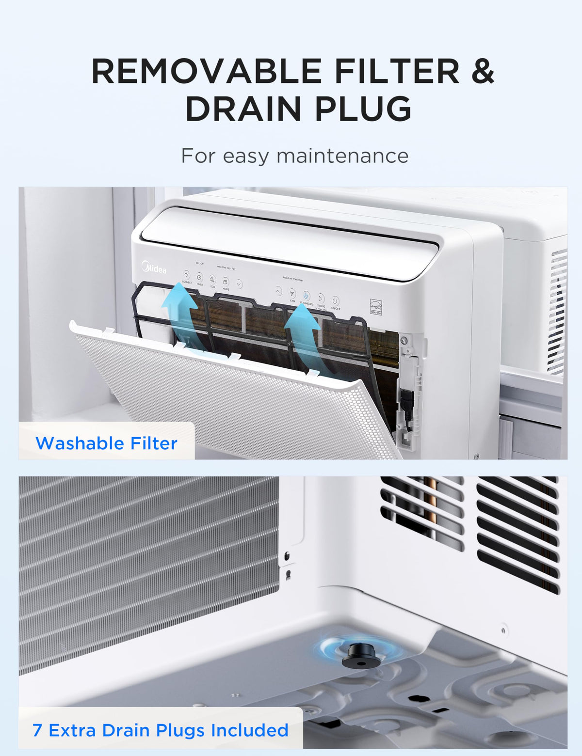 Midea 8,000 BTU U Shaped Window Air Conditioner, Cools up to 350 Sq Ft