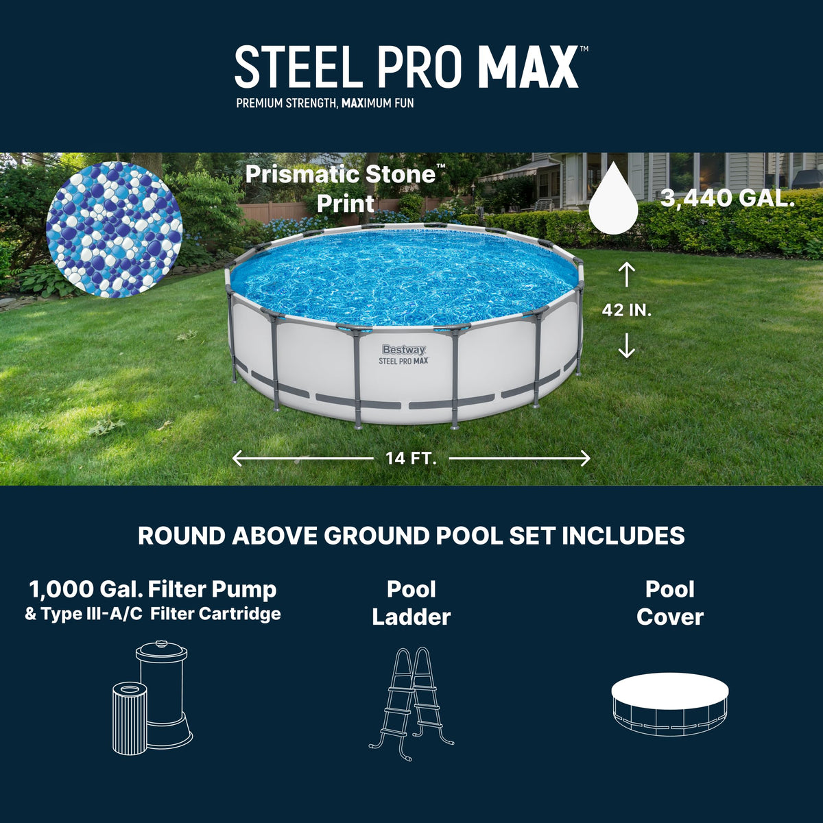 Steel Pro MAX 20 Foot x 52 Inch Round Above Ground Swimming Pool Set Outdoor Metal Frame Family Pool with Filter Pump